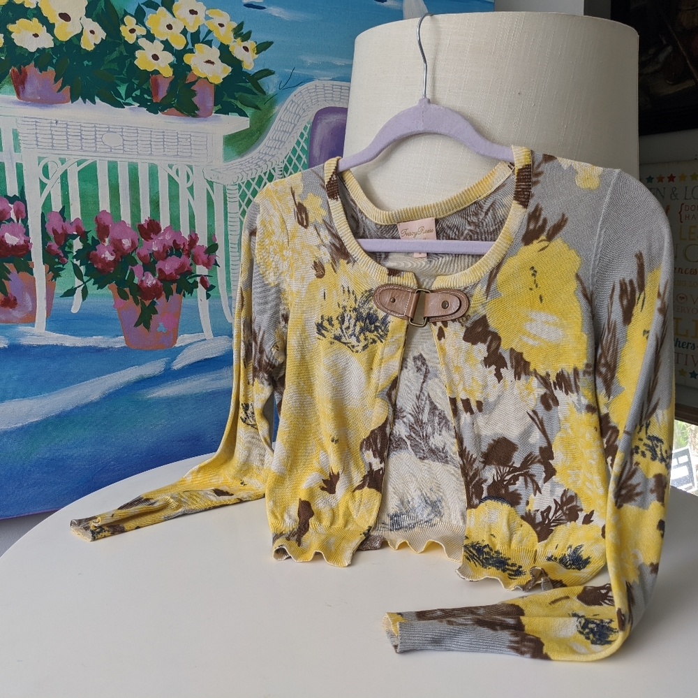 Tracy Reese cotton cardigan with leather neck detail size S